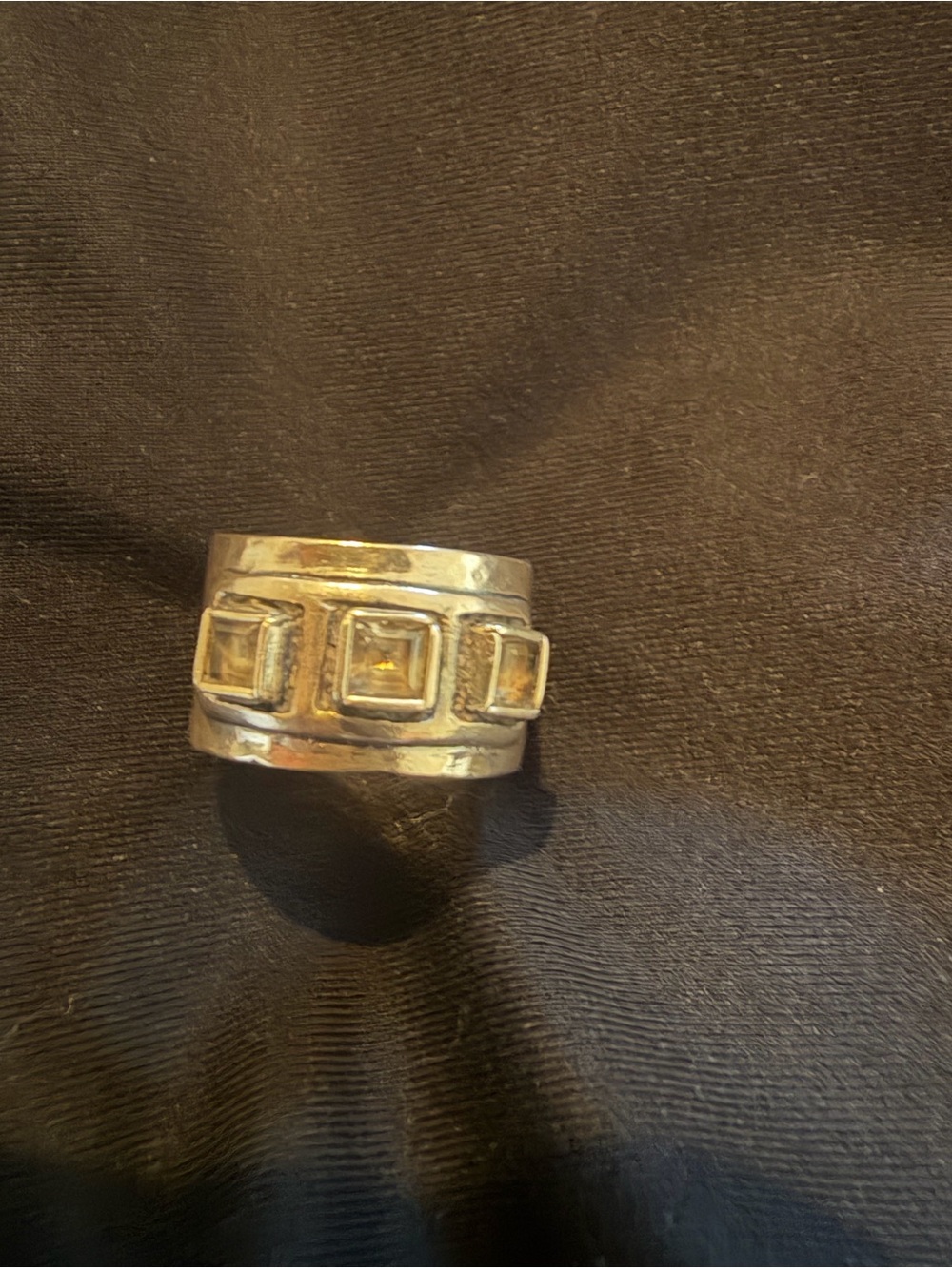 Silpada Sterling Silver Wide Band Ring with Square Stone Accents Size 7 8
